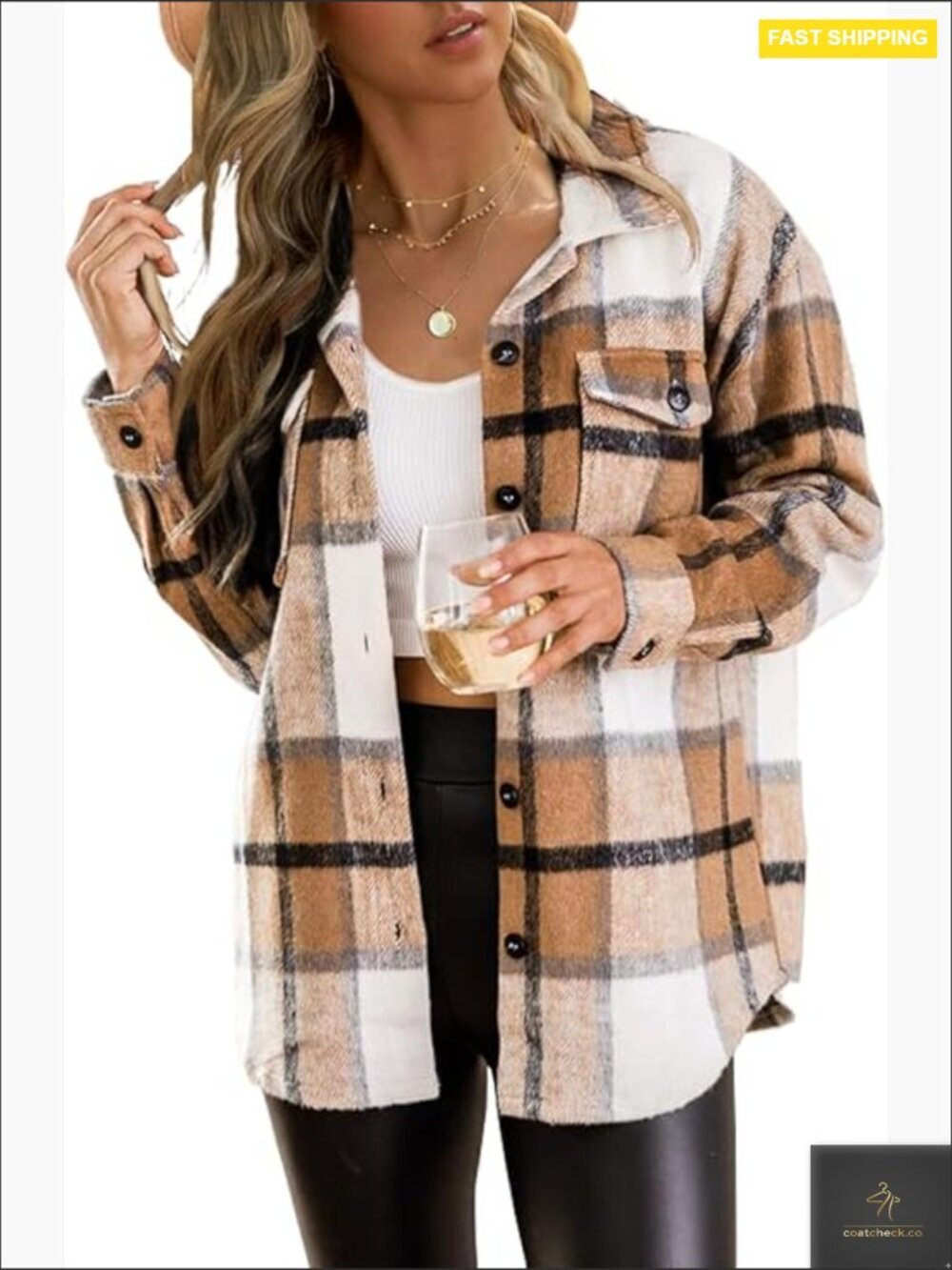 Womens Flannel Shacket Casual Plaid Button Down Long Sleeve Jacket Fall Winter